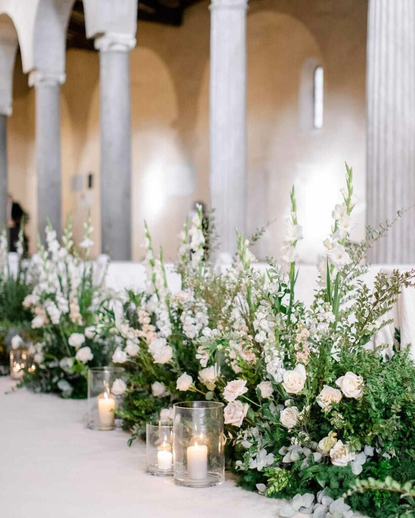 elegant floral church wedding aisle decoration